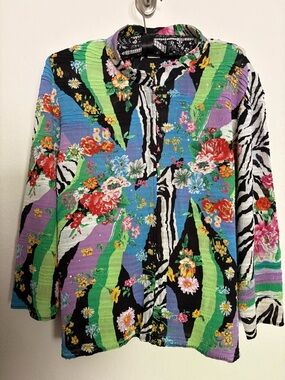 Alberto Makali Statemt Pc Zebra Floral Crinkle Top Y2K Artsy Funky Whimsical XL